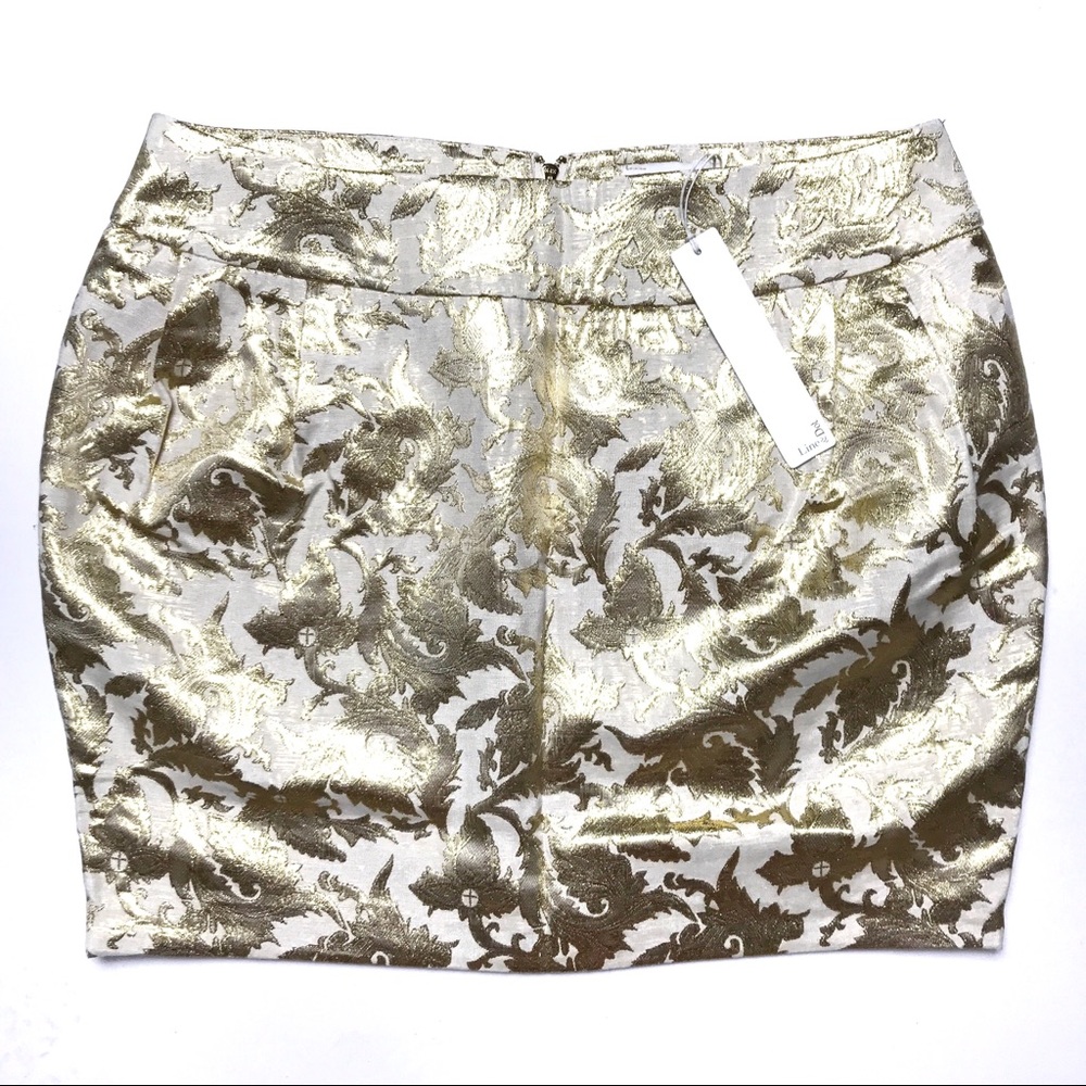 Line & Dot NWT Gold White Jacquard Mini Skirt L